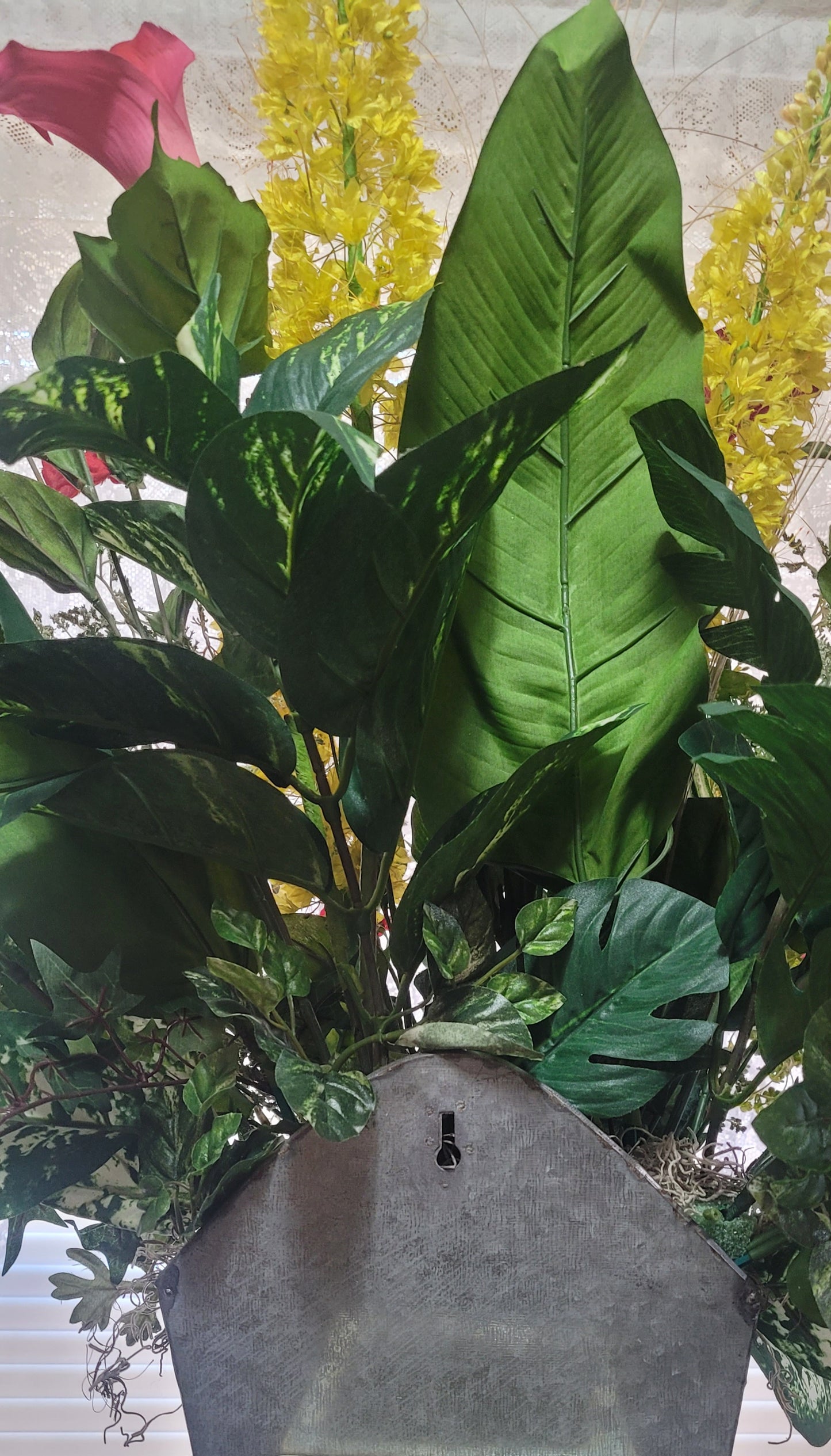 Hanging Floral Design with Calla Lily in Galvanized Container