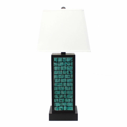 13 x 15 x 30.75 Black Metal with Teal Brick Pattern - Table Lamp