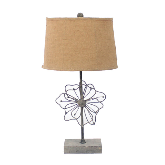 11 x 15 x 27.75 Tan Country Cottage with Blooming Flower Pedestal - Table Lamp