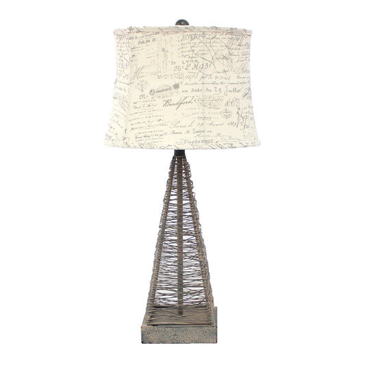 15 x 13 x 28.5 Tan Industrial Metal with Gentle Linen Shade - Table Lamp