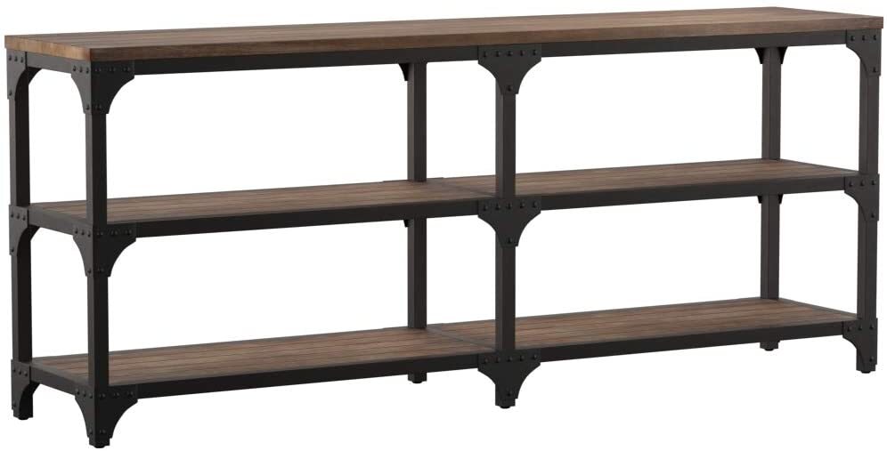 72" Rustic Weathered Oak Finish Console Storage Table