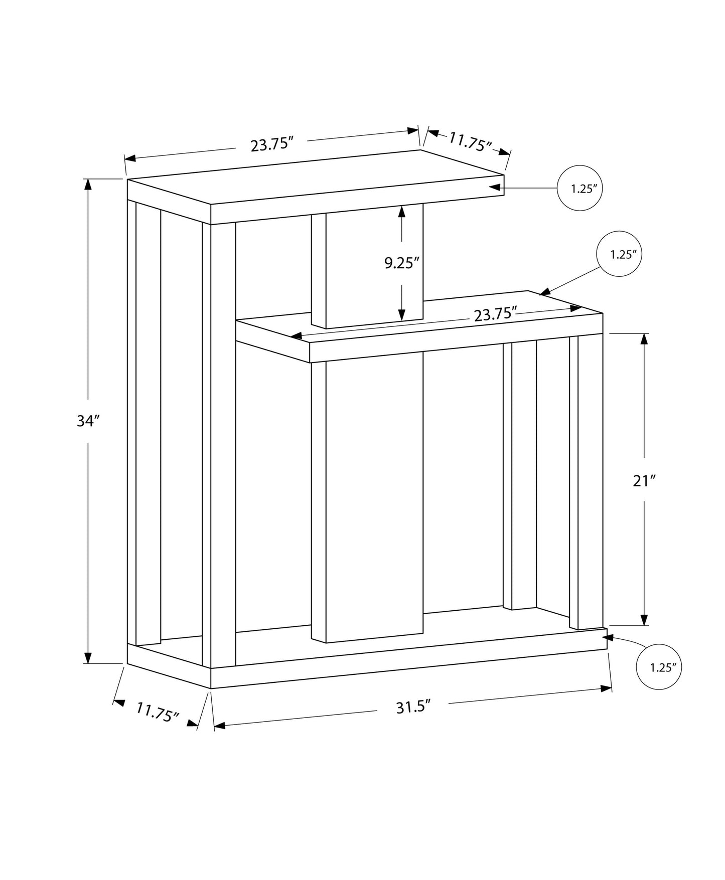 11.75" x 31.5" x 34" Dark Taupe Finish Hall Console Accent Table