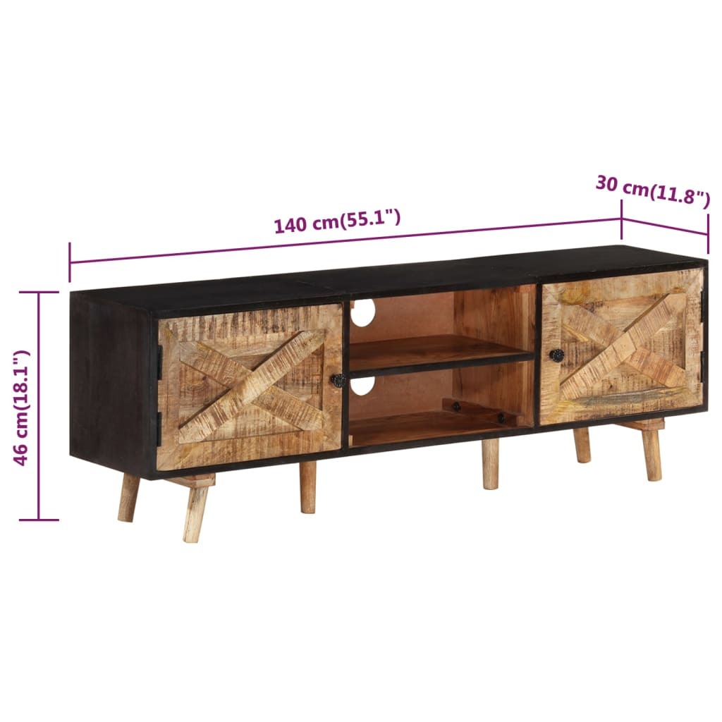 vidaXL TV Stand 55.1"x11.8"x18.1" Rough Mango Wood and Solid Wood Acacia