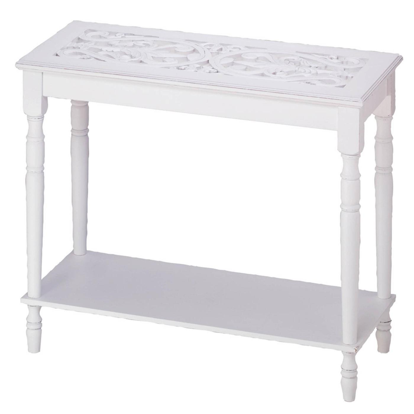 Distressed Look White Carved-Top Table