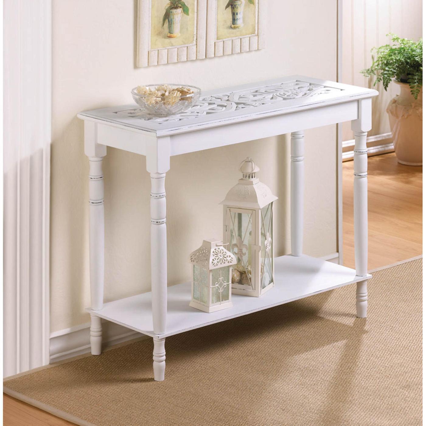 Distressed Look White Carved-Top Table