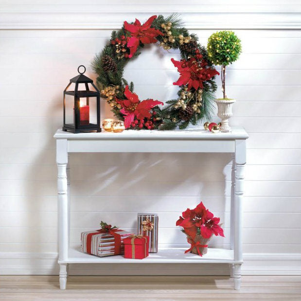 Distressed Look White Carved-Top Table