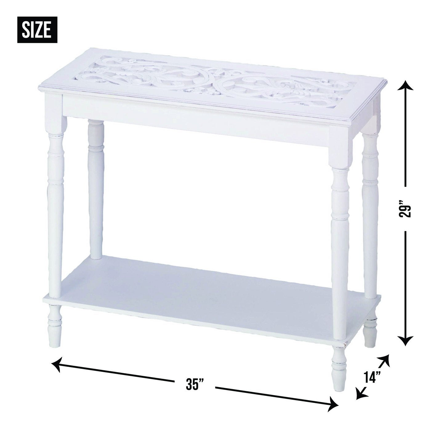 Distressed Look White Carved-Top Table