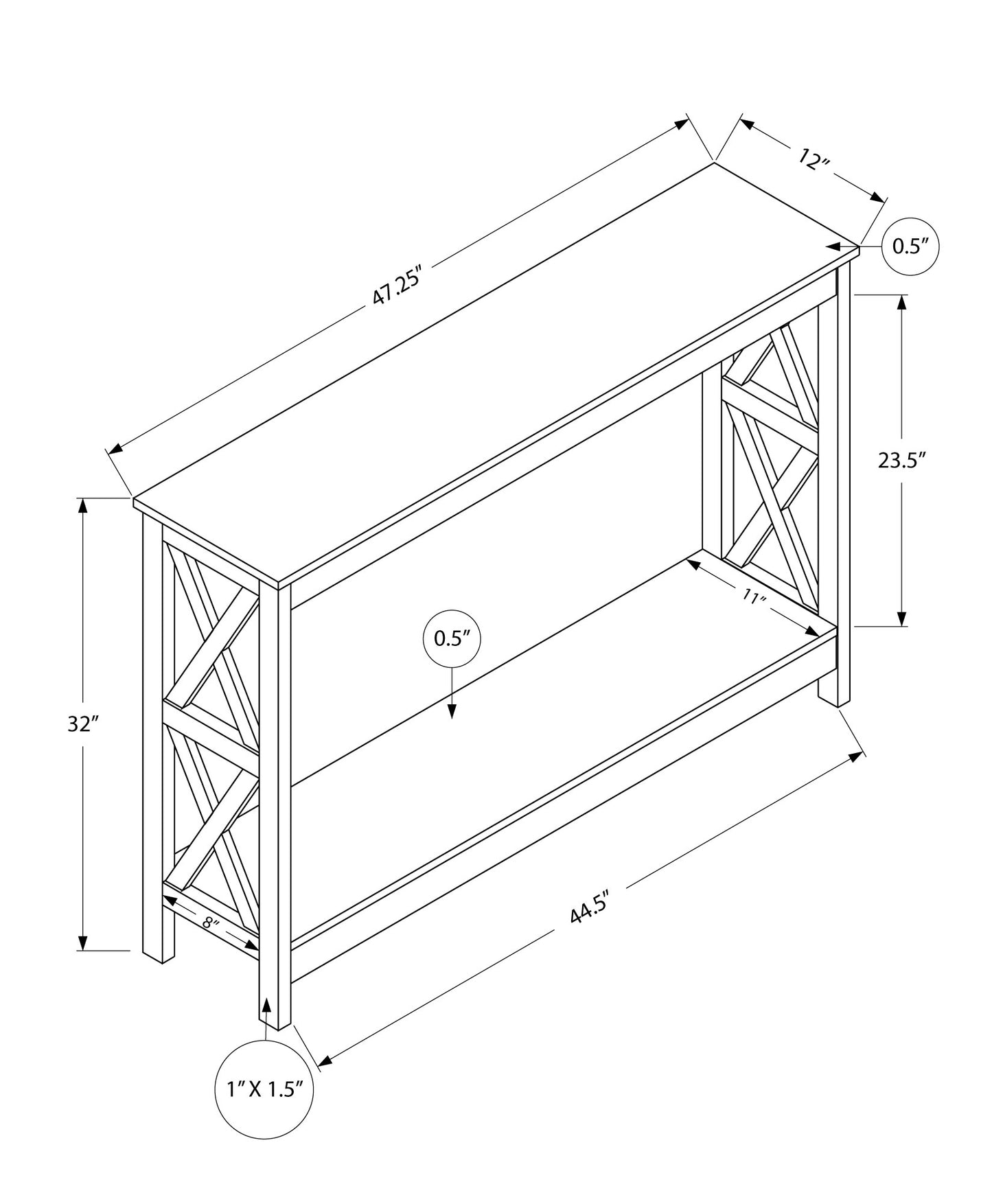 Rectangular Dark Taupe Hall Console Accent Table