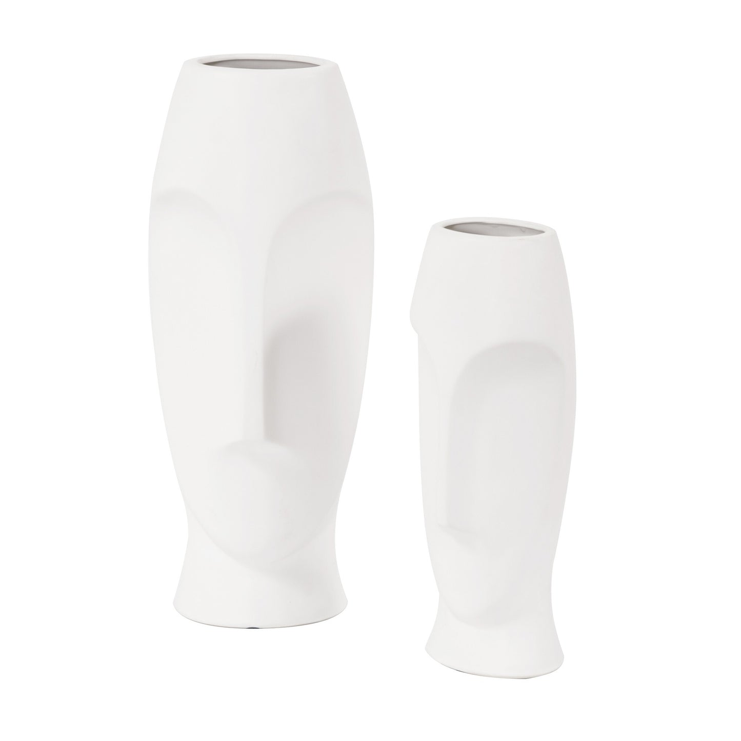 Matte white ceramic vase with abstract faces