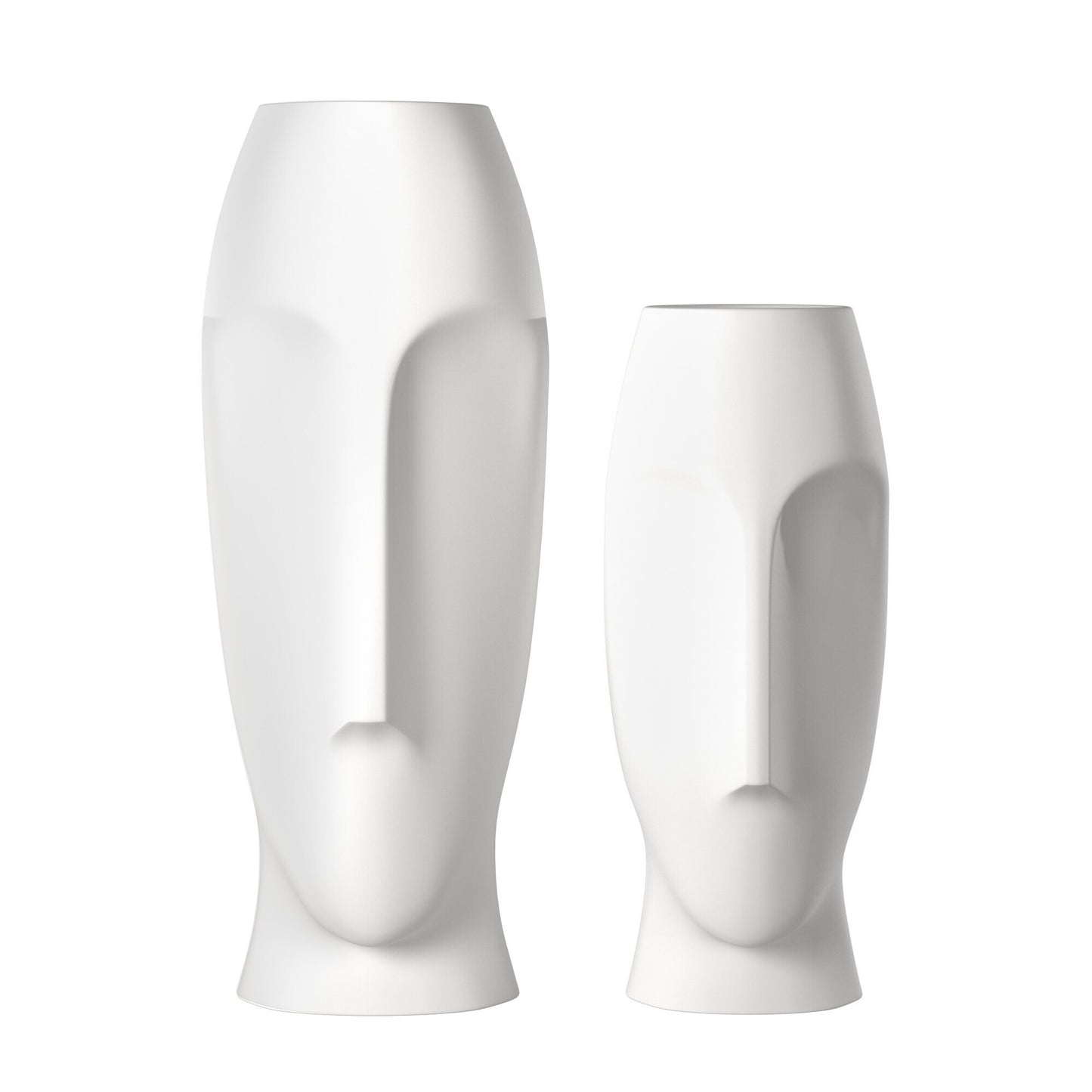 Matte white ceramic vase with abstract faces