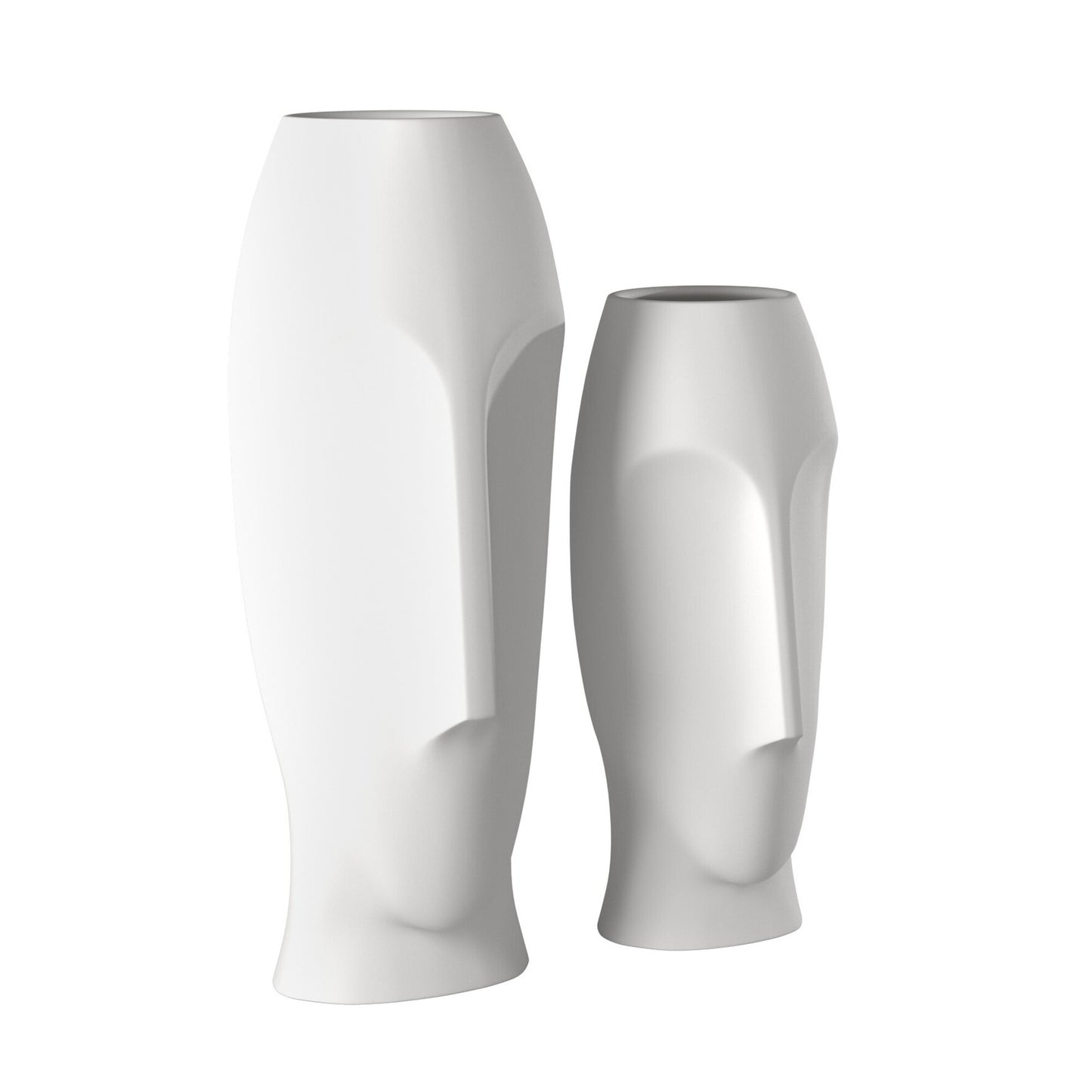 Matte white ceramic vase with abstract faces