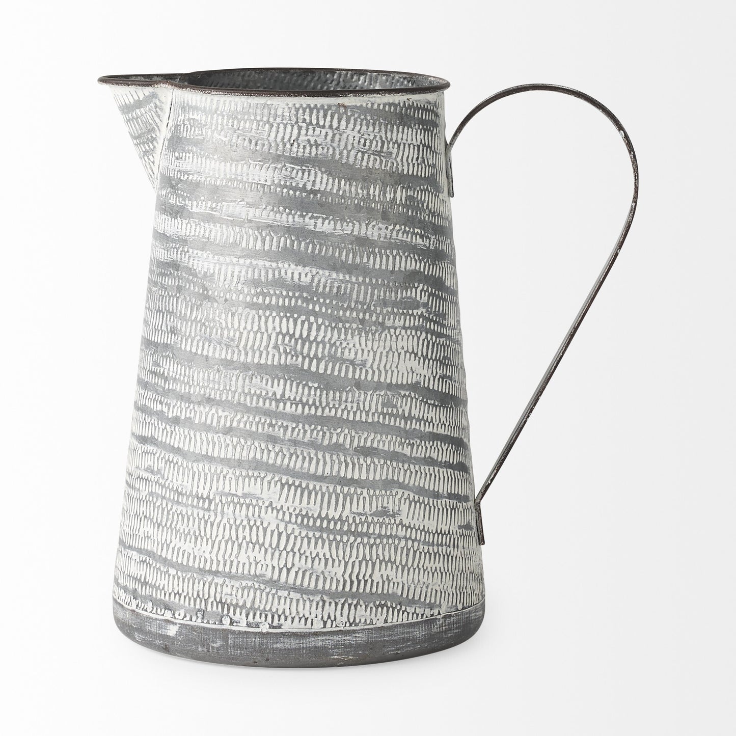 Gray And White Patterned Metal Jug