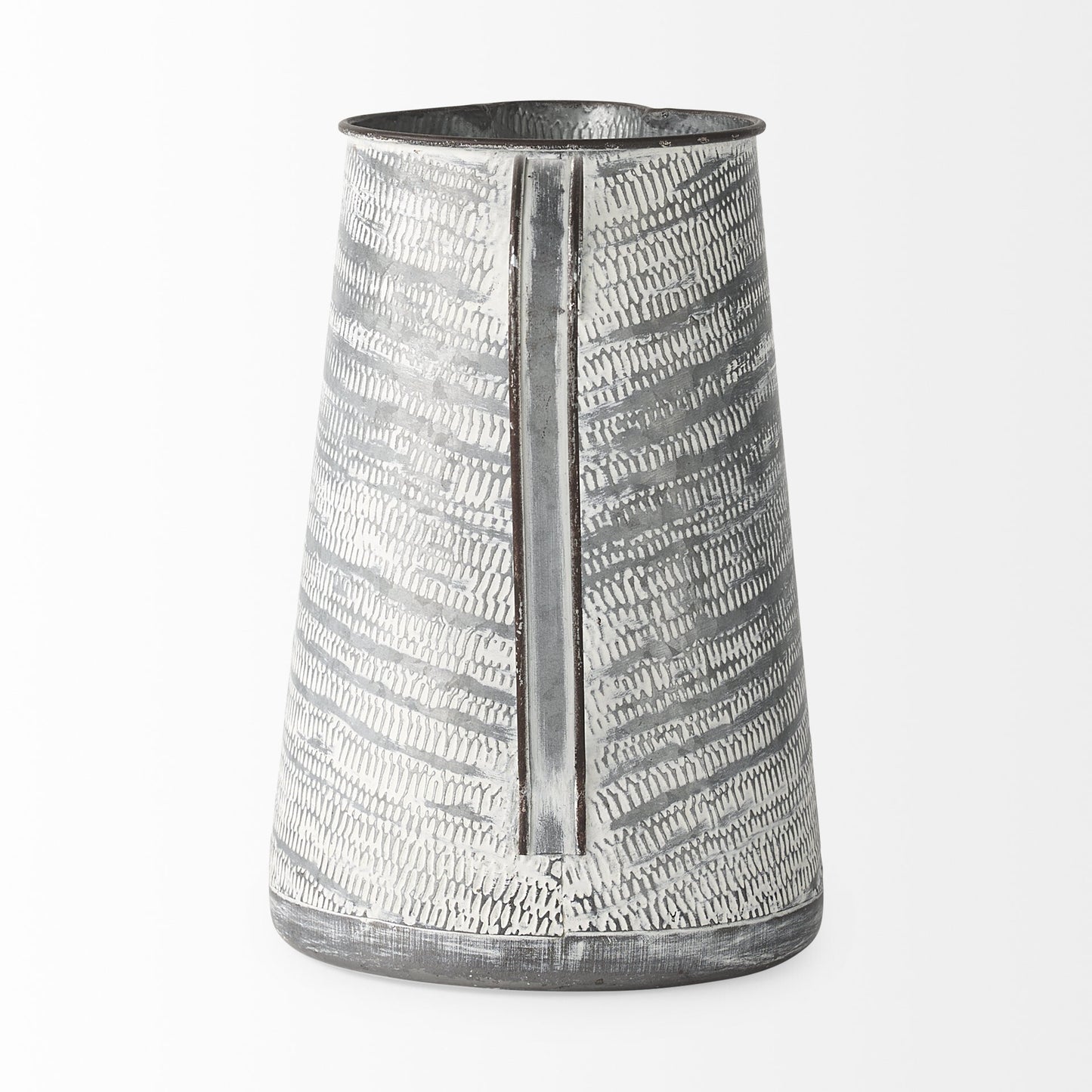 Gray And White Patterned Metal Jug