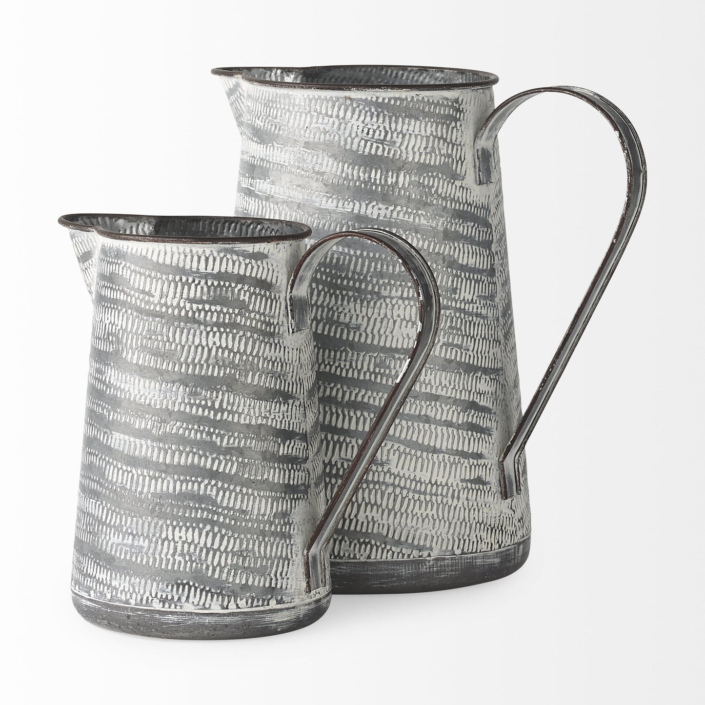 Gray And White Patterned Metal Jug