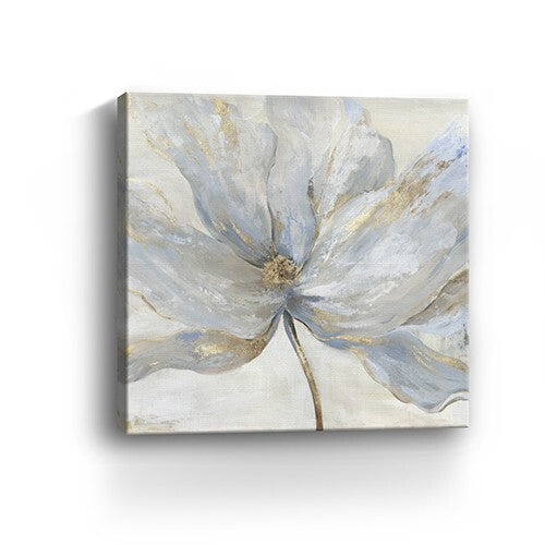 30" Soft Blue and Grey Flower with Gold Details Canvas Wall Art