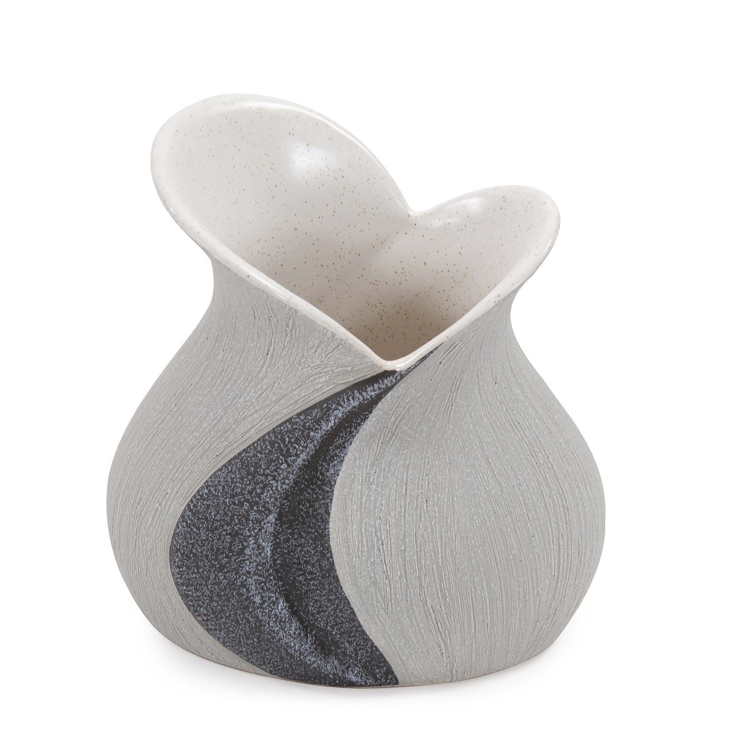 Modern Organic Two Tone Gray Speckle Low Ceramic Vase