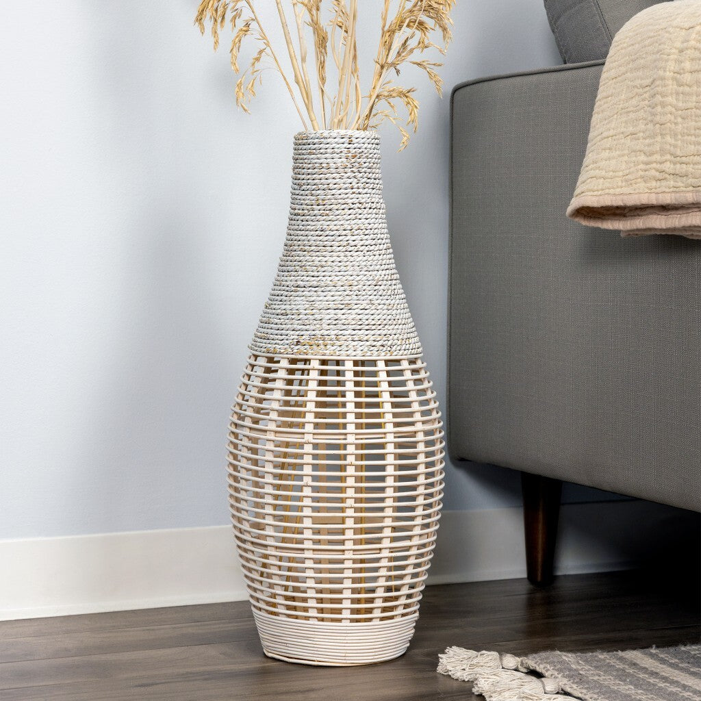 White Bamboo and Rope Floor Vase