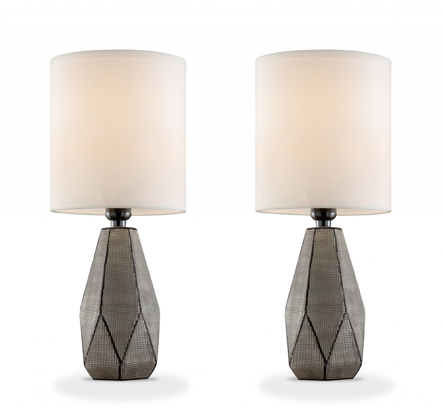 Set of Two Grey and Black Faceted Table Lamps