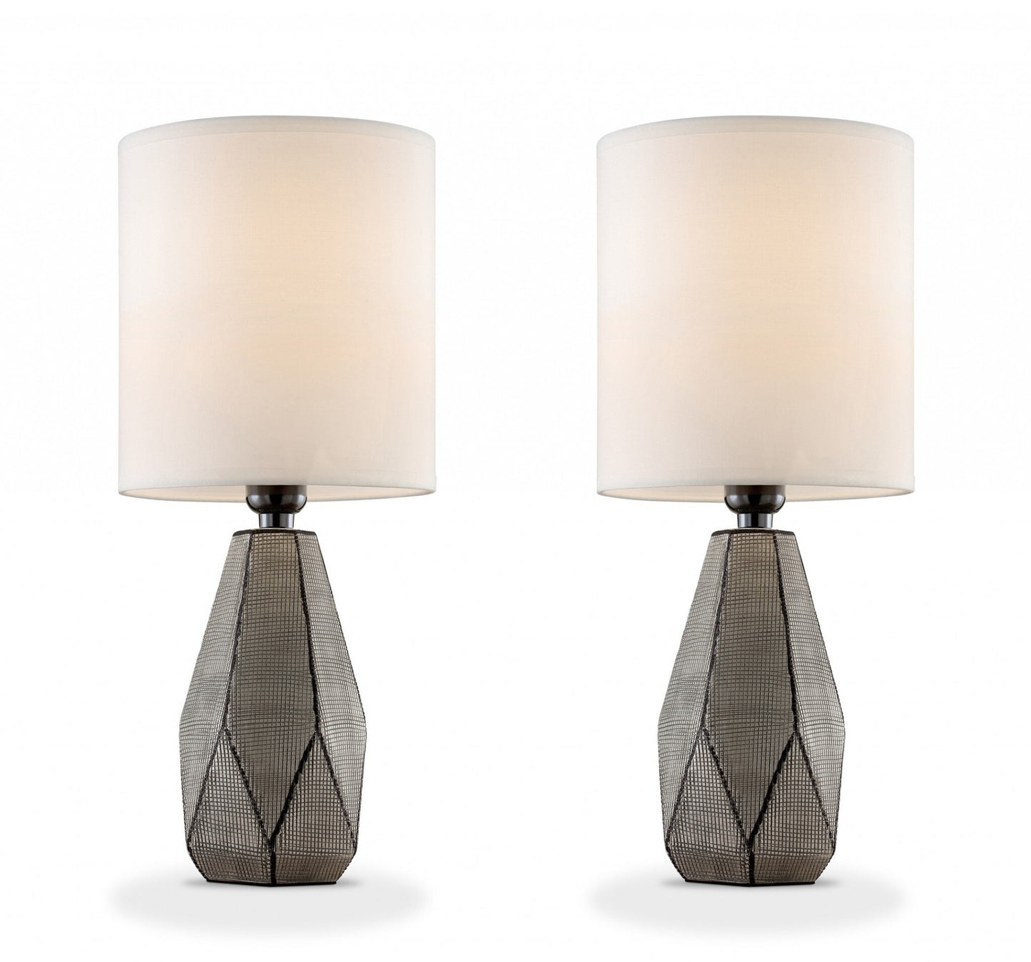 Set of Two Grey and Black Faceted Table Lamps