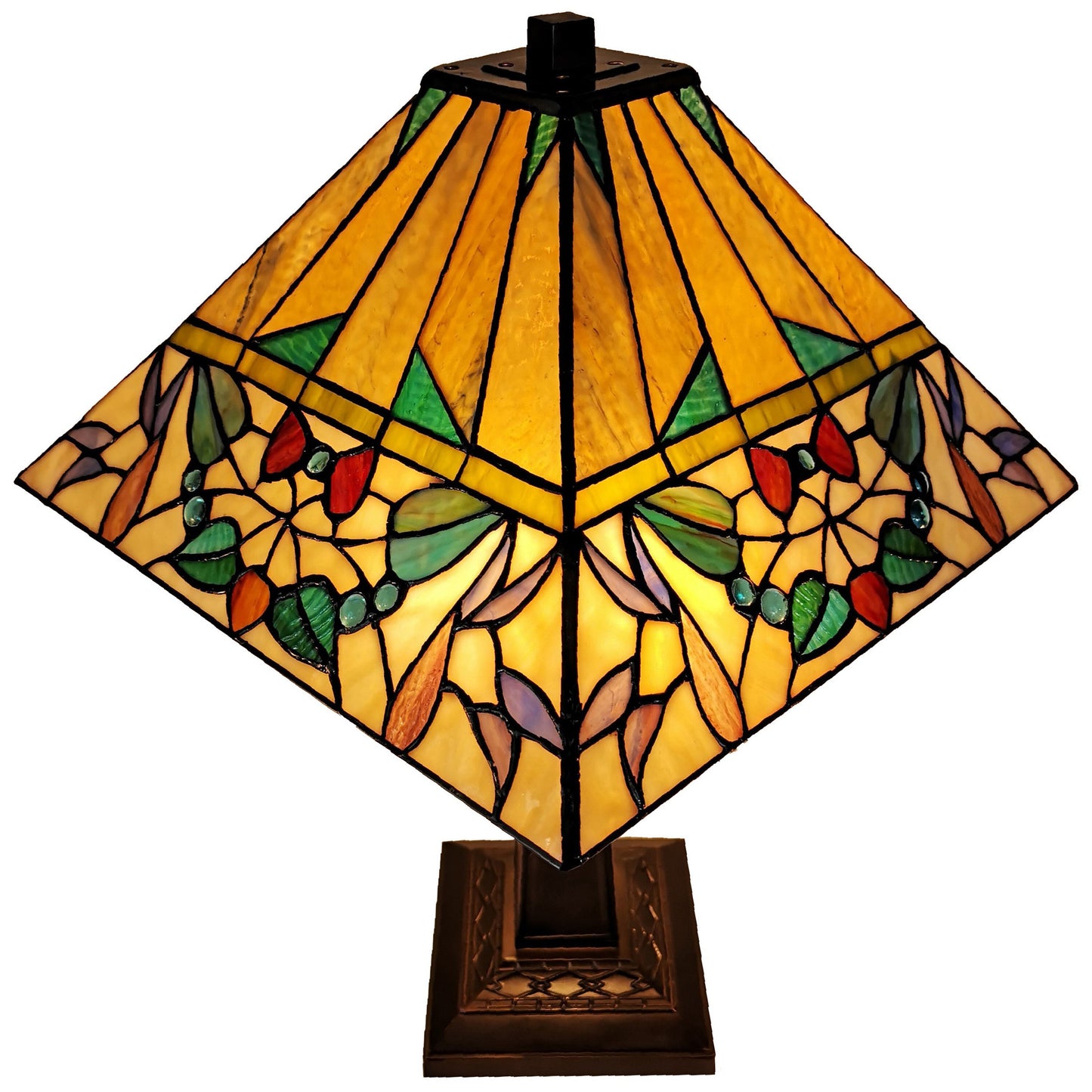 23" Stained Glass Flowery Two Light Mission Style Table Lamp