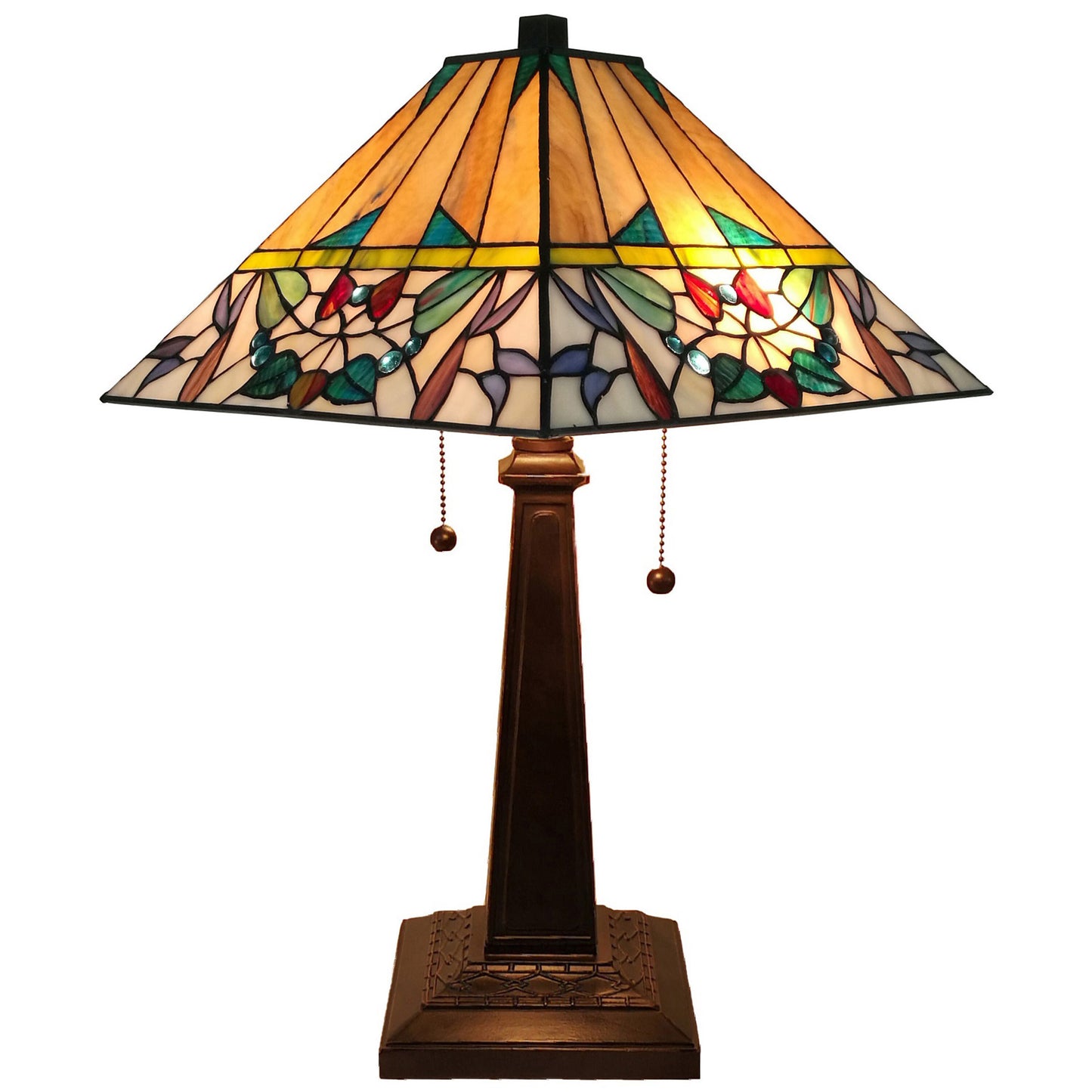 23" Stained Glass Flowery Two Light Mission Style Table Lamp