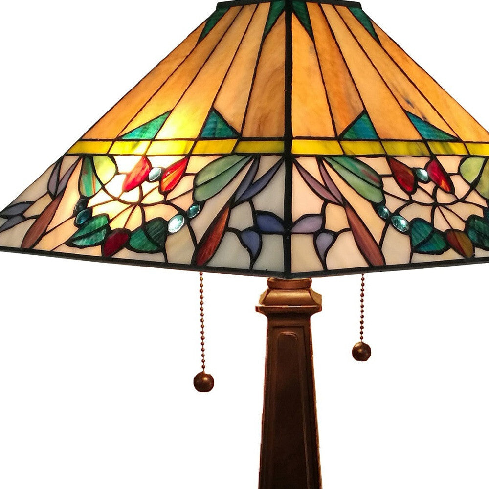 23" Stained Glass Flowery Two Light Mission Style Table Lamp