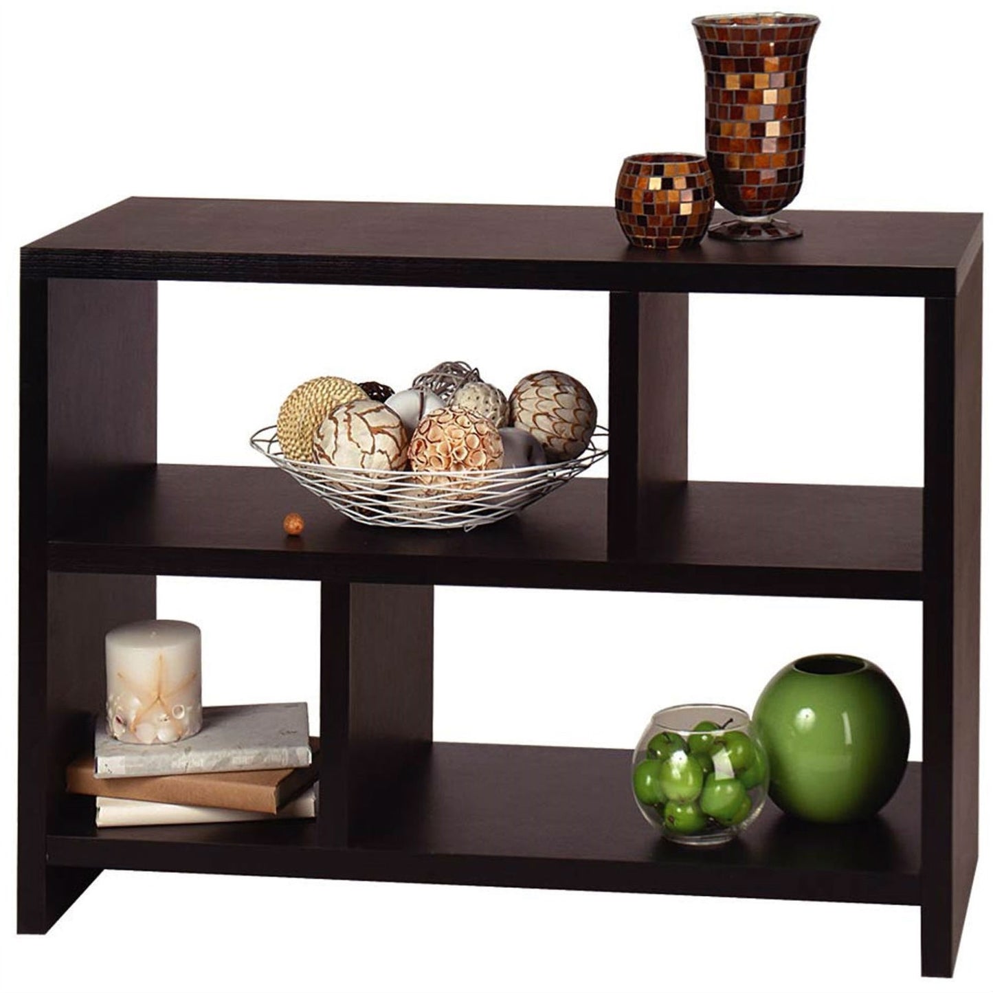 Modern 2-Shelf Bookcase Console Table in Espresso Wood Finish