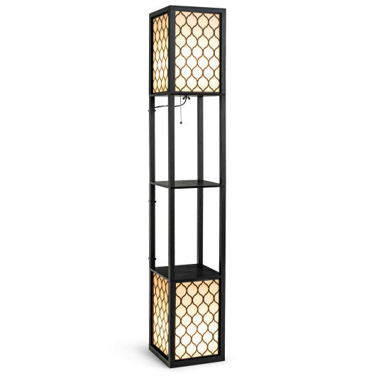 Modern Shelf Freestanding Floor Lamp with Double Lamp Pull Chain and Foot Switch