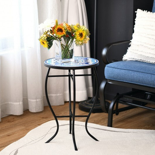 Mosaic Side Round Balcony Bistro End Table with Ceramic Tile Top