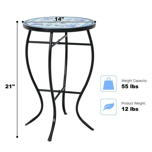 Mosaic Side Round Balcony Bistro End Table with Ceramic Tile Top