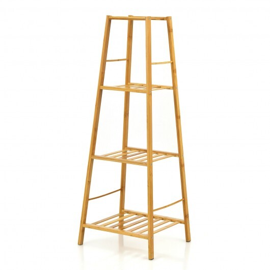 4-Potted Bamboo Tall Plant Holder Stand-Natural - Color: Natural