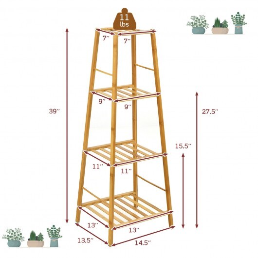 4-Potted Bamboo Tall Plant Holder Stand-Natural - Color: Natural