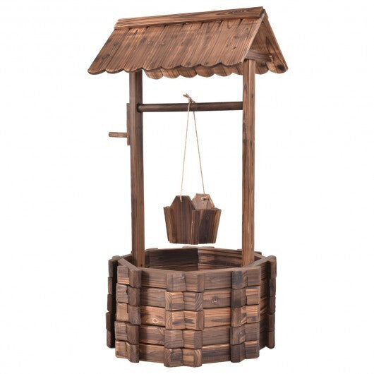 Outdoor Wooden Wishing Well Planter Bucket