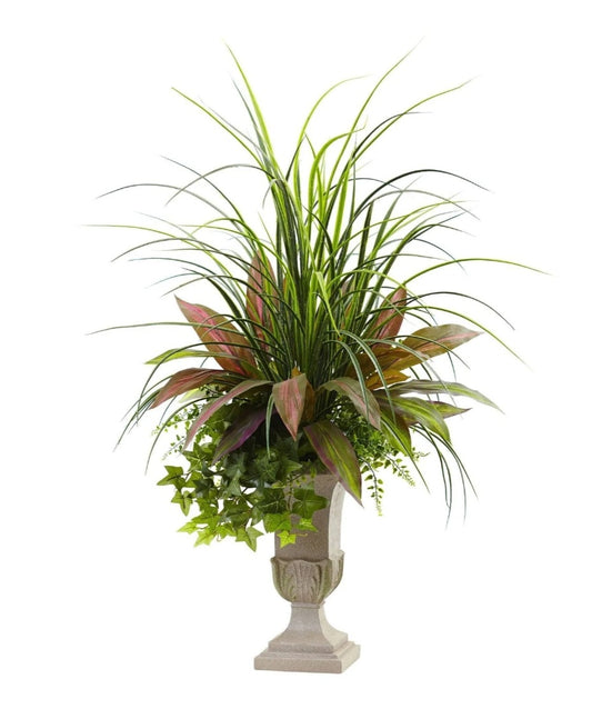 3’ Mixed Grass, Dracena, Sage Ivy & Fern W/Planter