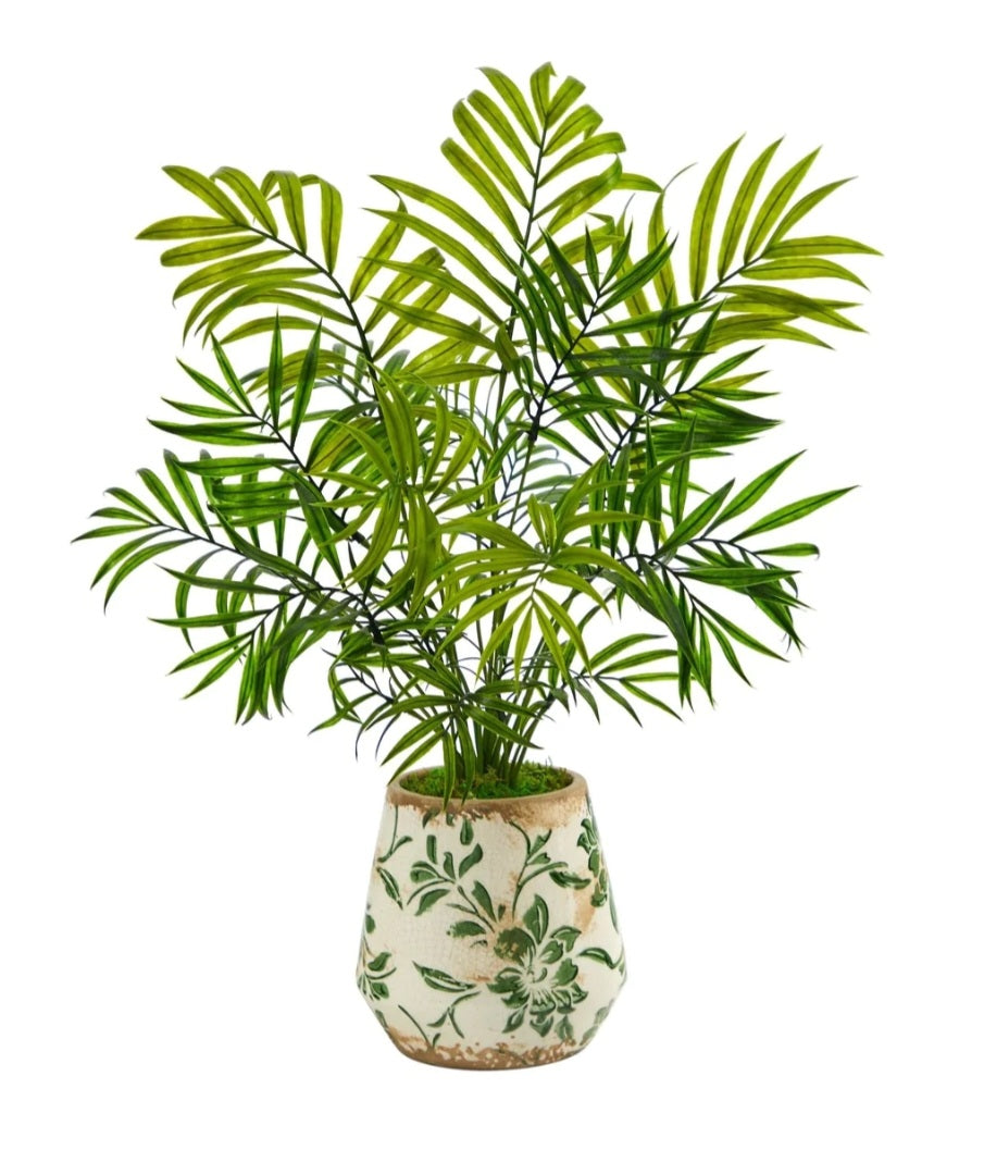 18” Mini Areca Palm Artificial Plant In Floral Vase