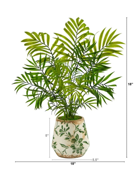 18” Mini Areca Palm Artificial Plant In Floral Vase