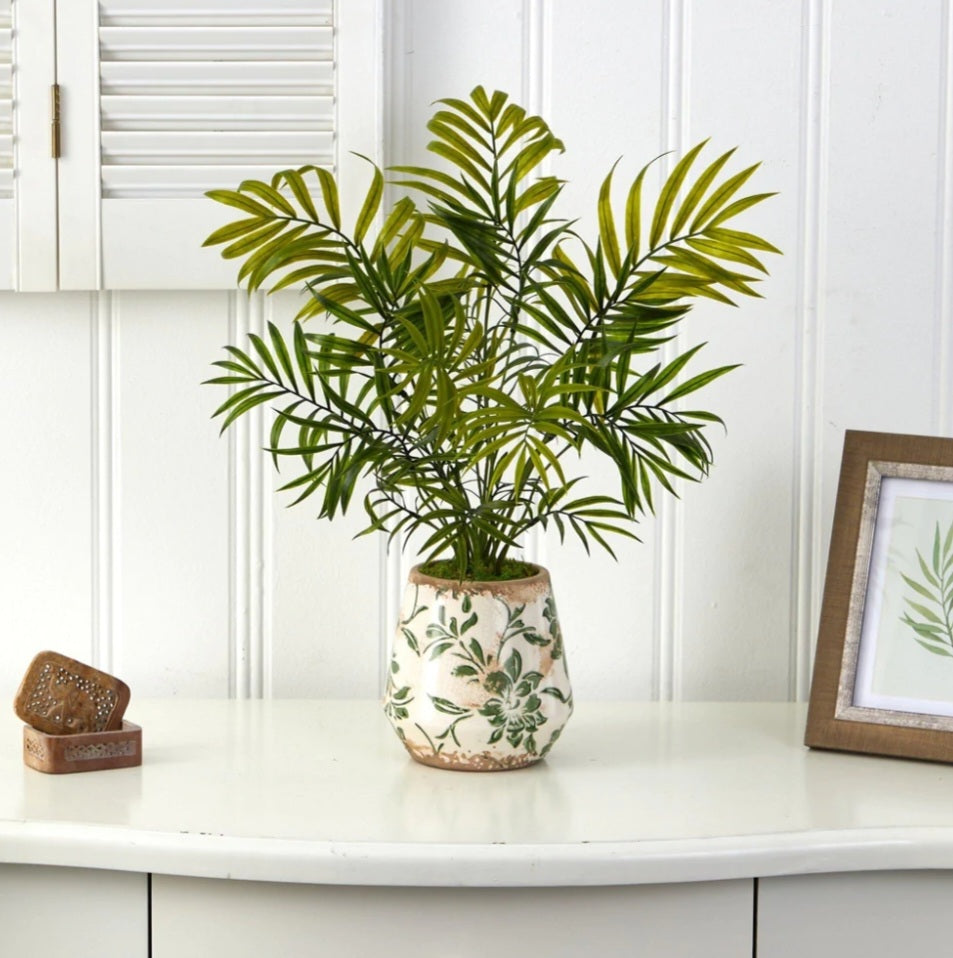 18” Mini Areca Palm Artificial Plant In Floral Vase