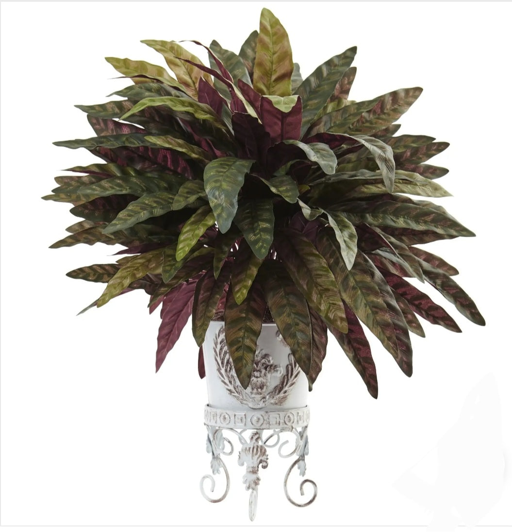 Peacock Bush Metal Planter 17 In.