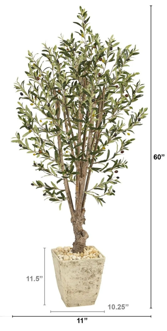 5’ Olive Artificial Tree in Country White Planter