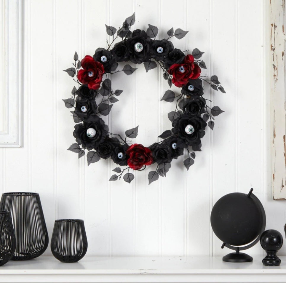 24” Eyeball Rose Halloween Artificial Wreath