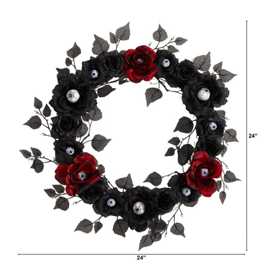 24” Eyeball Rose Halloween Artificial Wreath