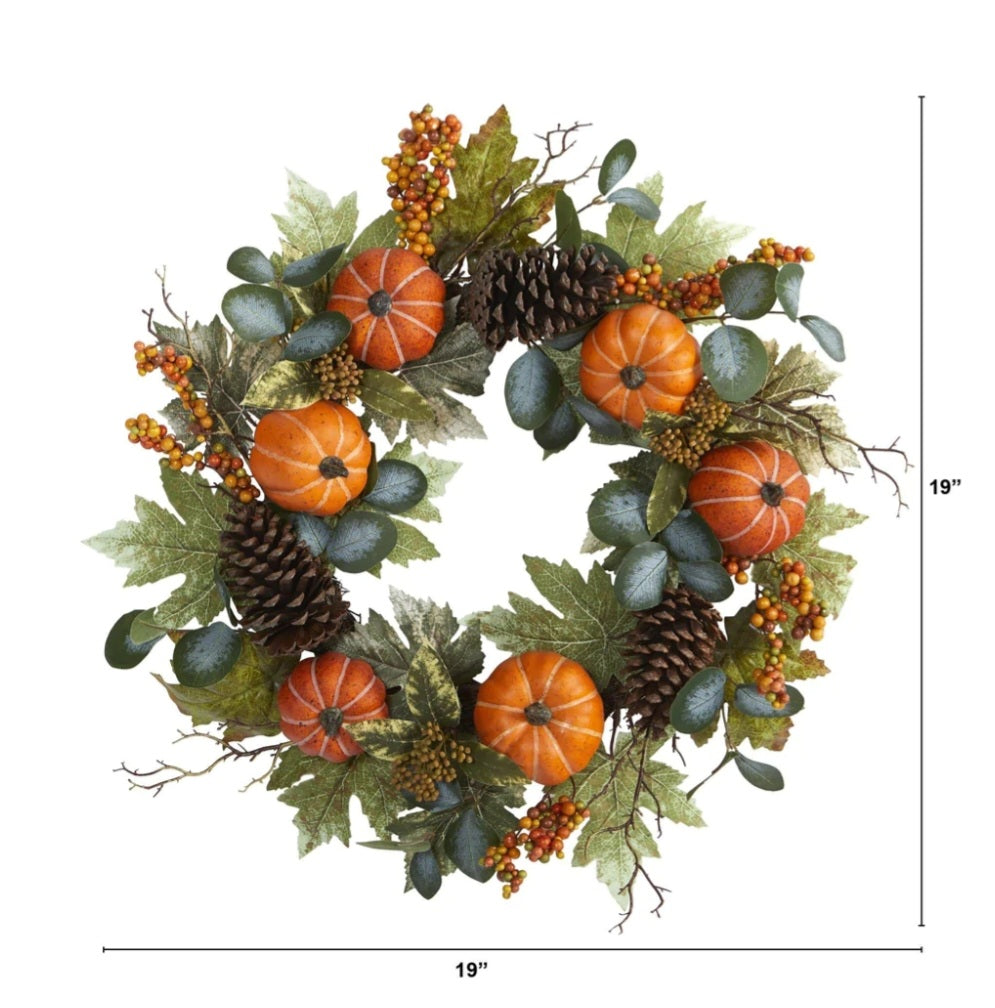 24” Pumpkins, Pine Cones and Berries Fall Artificial Wreath