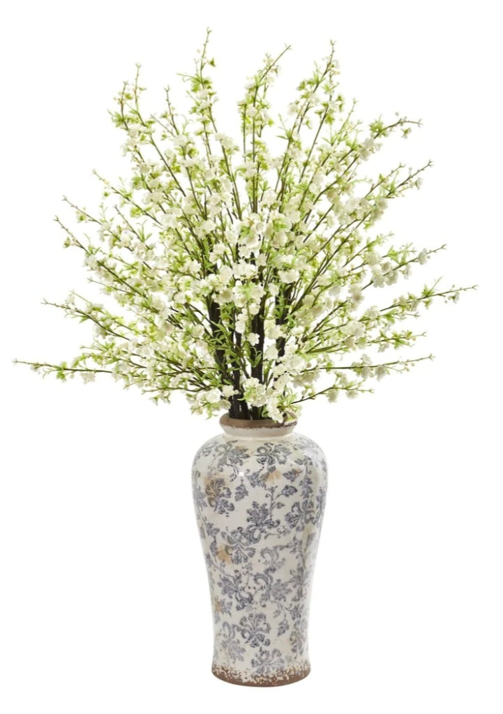 37” Cherry Blossom Artificial Arrangement in Decorative Vase