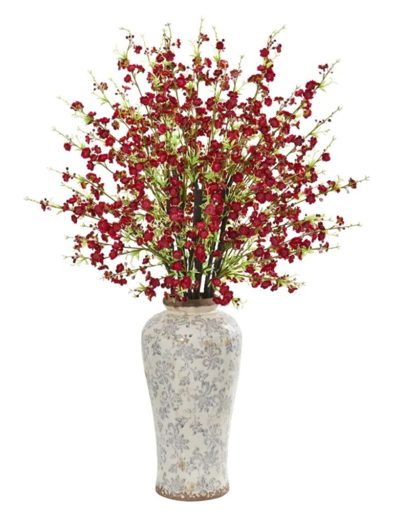 37” Cherry Blossom Artificial Arrangement in Decorative Vase