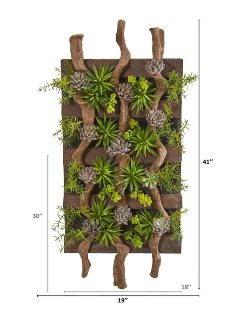 41” x 19” Mixed Succulent Artificial Living Wall