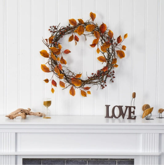 19” Harvest Leaf, Berries and Twig Artificial Wreath