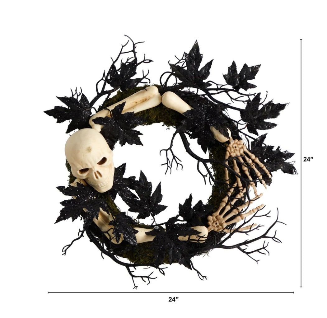 24" Halloween Skull and Bones Wreath