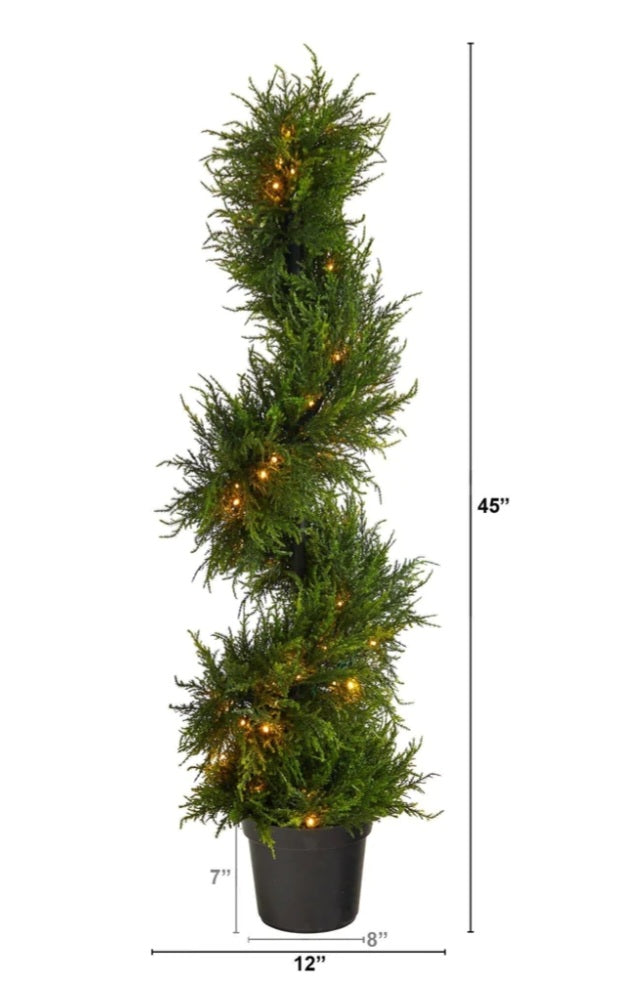 45” Spiral Cypress Artificial Tree with 80 Clear LED Lights UV Resistant (Indoor/Outdoor)