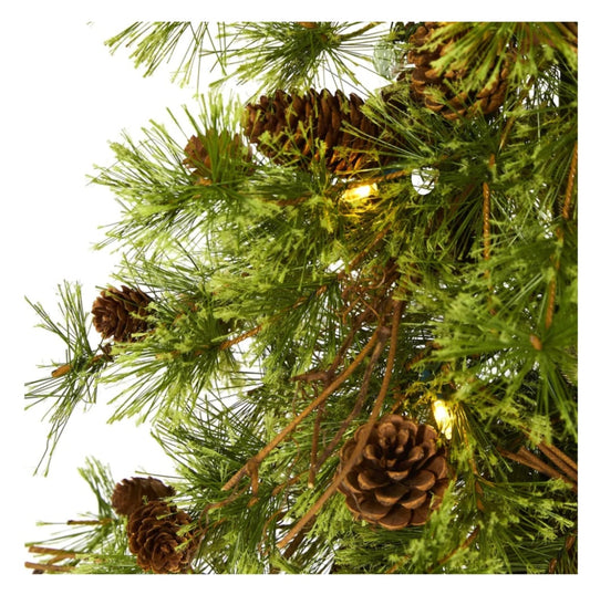 4' Wyoming Alpine Artificial Christmas Tree with 50 Clear (multifunction) LED Lights and Pine Cones on Natural Trunk