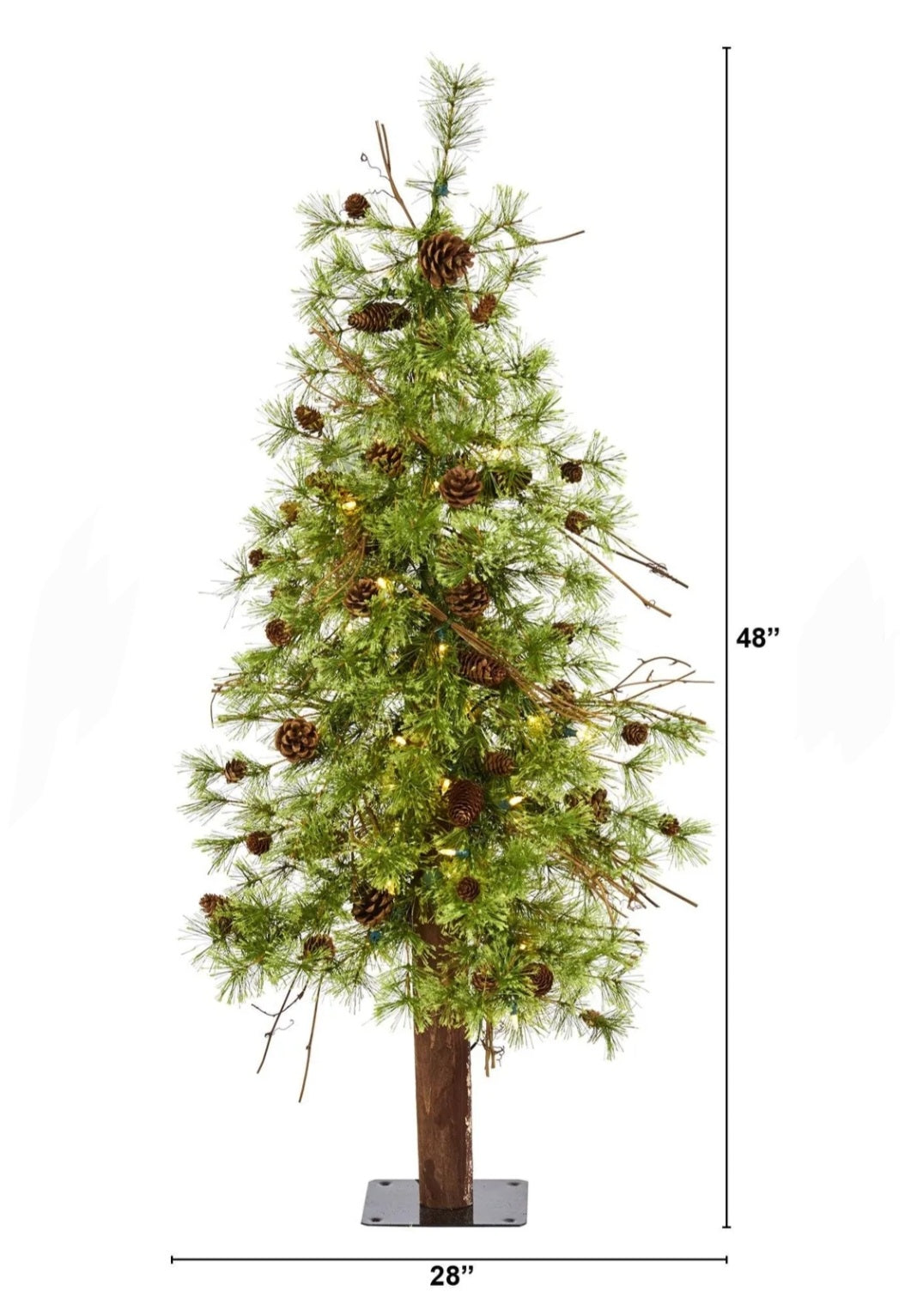 4' Wyoming Alpine Artificial Christmas Tree with 50 Clear (multifunction) LED Lights and Pine Cones on Natural Trunk